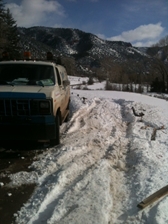 Tracks left from Audi that went off the road-note broken fence posts